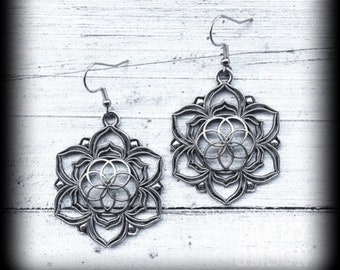 Flower of Life earrings Geometric earrings Mandala earrings Sacred geometry Body jewelry Gauged earrings 14g 12g 10g 8g 6g 4g 2g 0g 00g 12mm
