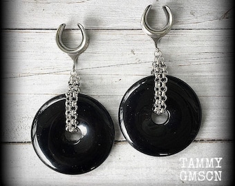 Pesas para pendientes de obsidiana negra de 5/8" de calibre, pesas para pendientes de 16 mm, colgantes para pendientes de piedras preciosas, colgantes para lóbulos de piedra de 2 g, 0 g, 00 g, 1/2", 9/16", 3/4", 7/8", 1", 1.1", 1.18"