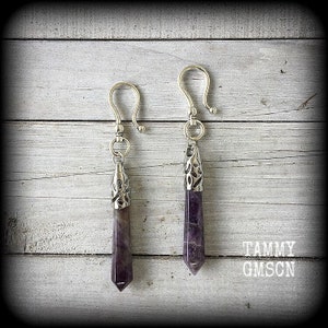 Amethyst earrings Gemstone ear weights 2 gauge ear weights Ear hangers Tunnel earrings Gauged earrings 14g 12g 10g 8g 6g 4g 2g 0g 00g 12mm