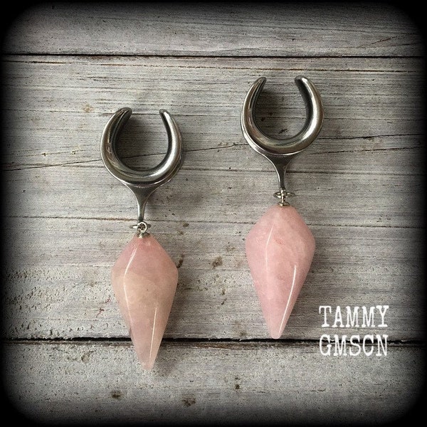 Rose quartz 5/8” ear weights 16mm ear weights Quartz ear hangers Gemstone ear weights Gauged earrings 6g 2g 0g 00g 1/2” 9/16” 3/4” 7/8” 1”