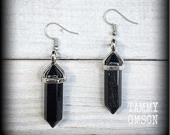 Black obsidian earrings Gemstone earrings Gothic earrings Gothic gemstone earrings Prism earrings Crystal earrings Stone earrings Pierced