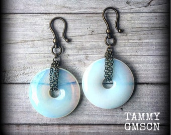 Opalite ear weights 2 gauge ear weights Ear hangers Gemstone ear weights Tunnel friendly Gauged earrings 14g 12g 10g 8g 6g 4g 2g 0g 00g 12mm