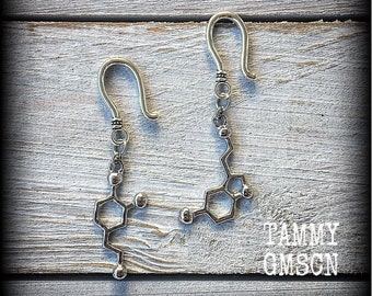 Silver molecule earrings Dopamine earrings Serotonin earrings Happy chemicals earrings Biology Chemistry Science earrings Nerds Geeks Cuffs