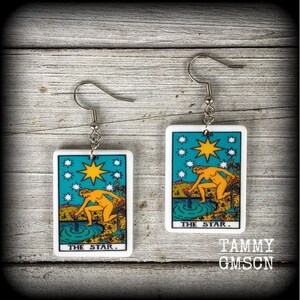 The Star tarotkaart oorbellen Tarotkaart sieraden Tarot sieraden Occulte sieraden Esoterische sieraden Ouijabord oorbellen Gotische oorbellen Ster