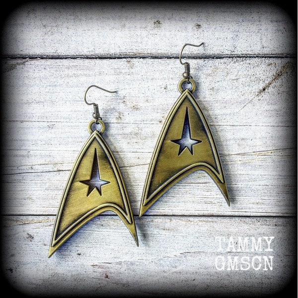 Science Fiction earrings Star earrings Space ship earrings Sci Fi jewelry Nerd earrings Geek earrings Gauged earrings 14g 8g 6g 4g 2g 0g 00g