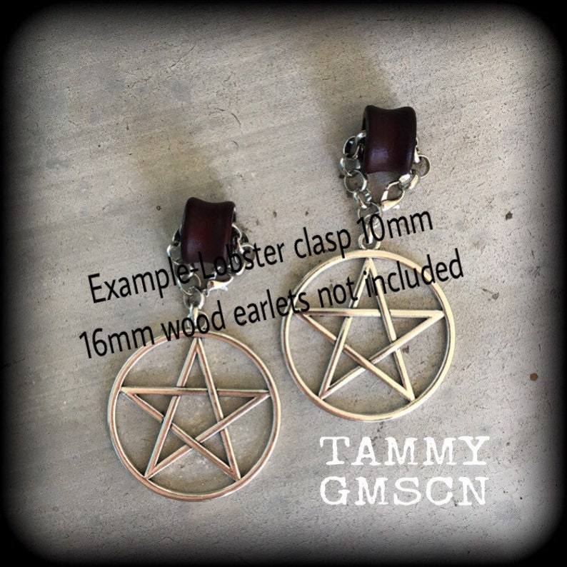00 gauge 10mm weights Pentagram ear hangers Pentacle Tunnel dangles Gauged earrings Plug dangles Tunnel hangers Plug hangers Hanging gauges