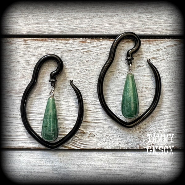 Aventurine tear drop ear hangers Gemstone ear weights 6 gauge ear weights Stretched lobes Gauges Body jewelry Stretched lobes 4mm 6mm 8mm