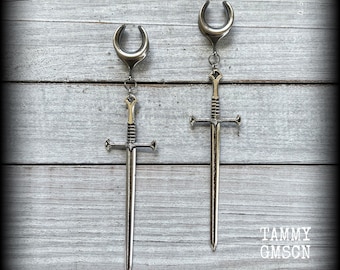 Sword ear weights 9/16” ear weights 14mm ear hangers Sword gauged earrings Stretched lobes 6g 2g 0g 00g 1/2” 5/8” 7/8” 3/4” 1” 1.10” 1.18”