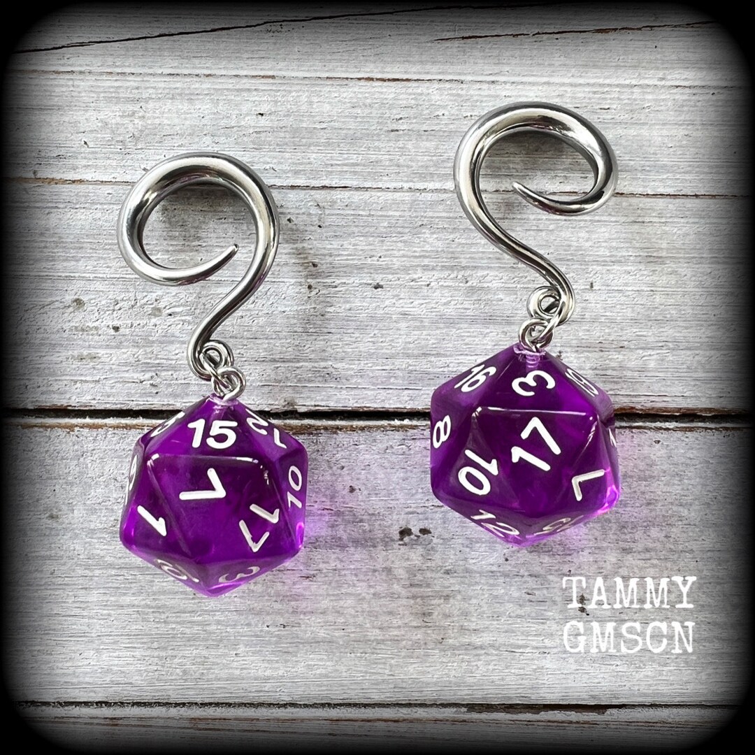 Gaming Die Gaming Dice Earrings 6 Gauge Ear Weights Role Playing