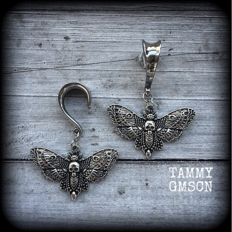 Deaths Head Moth Ear Weights Moth Earrings Moth Ear Hangers 6g | Etsy