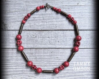 Kali Maa necklace Skull necklace Kali Maa jewelry Red skull necklace Skulls of Kali necklace Stone necklace Gothic choker  Occult jewelry
