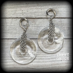 Clear quartz ear weights 6 gauge ear weights Ear hangers Gemstone lobe hangers Ear gauges 6g 2g 0g 00g 1/2&quot; 9/16&quot; 5/8&quot; 3/4&quot; 7/8&quot; 1&quot; 1.1&quot;