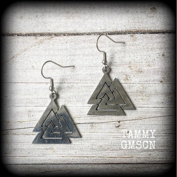 Valknut earrings Norse earrings Viking earrings Triple triangle Asatru earrings Viking jewelry Tunnels Gauges 14g 12g 10g 8g 6g 4g 2g 0g 00g