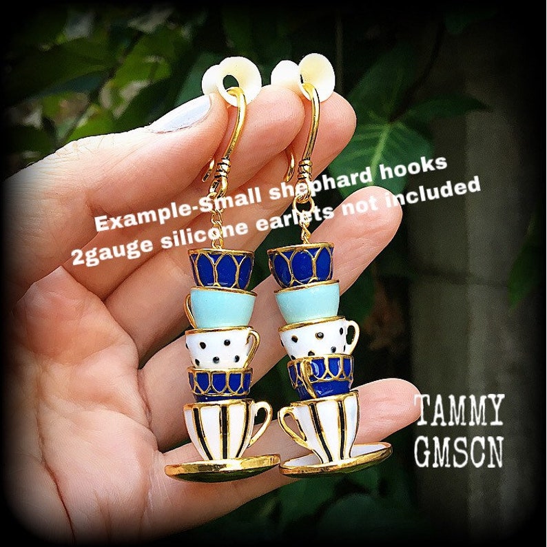 Cup of tea earrings Stacked cups earrings Tunnel earrings Cute earrings Gauged earrings 16g 14g 12g 10g 8g 6g 4g 2 gauge 0g 00g 716 12