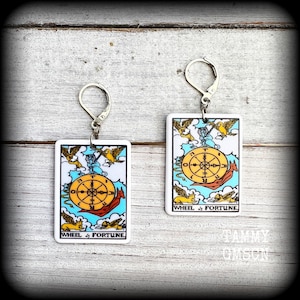 Rad van fortuin tarotoorbellen Tarotkaartoorbellen Marjor Arcana Rider Waite tarotkaarten Esoterische oorbellen Occulte oorbellen Chiromantie
