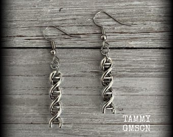 Double helix earrings DNA strand earrings Science geek earrings Genetics earrings DNA helix Science jewelry DNA spiral earrings Sci fi