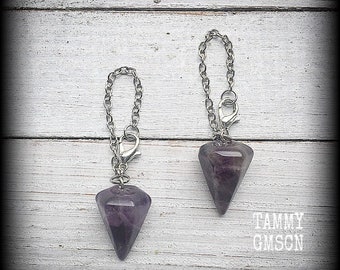Amethyst earrings 6 gauge tunnel earrings Amethyst ear weights Ear hangers 6 gauge ear hangers Pierced ears Tunnel dangles Stretched lobes