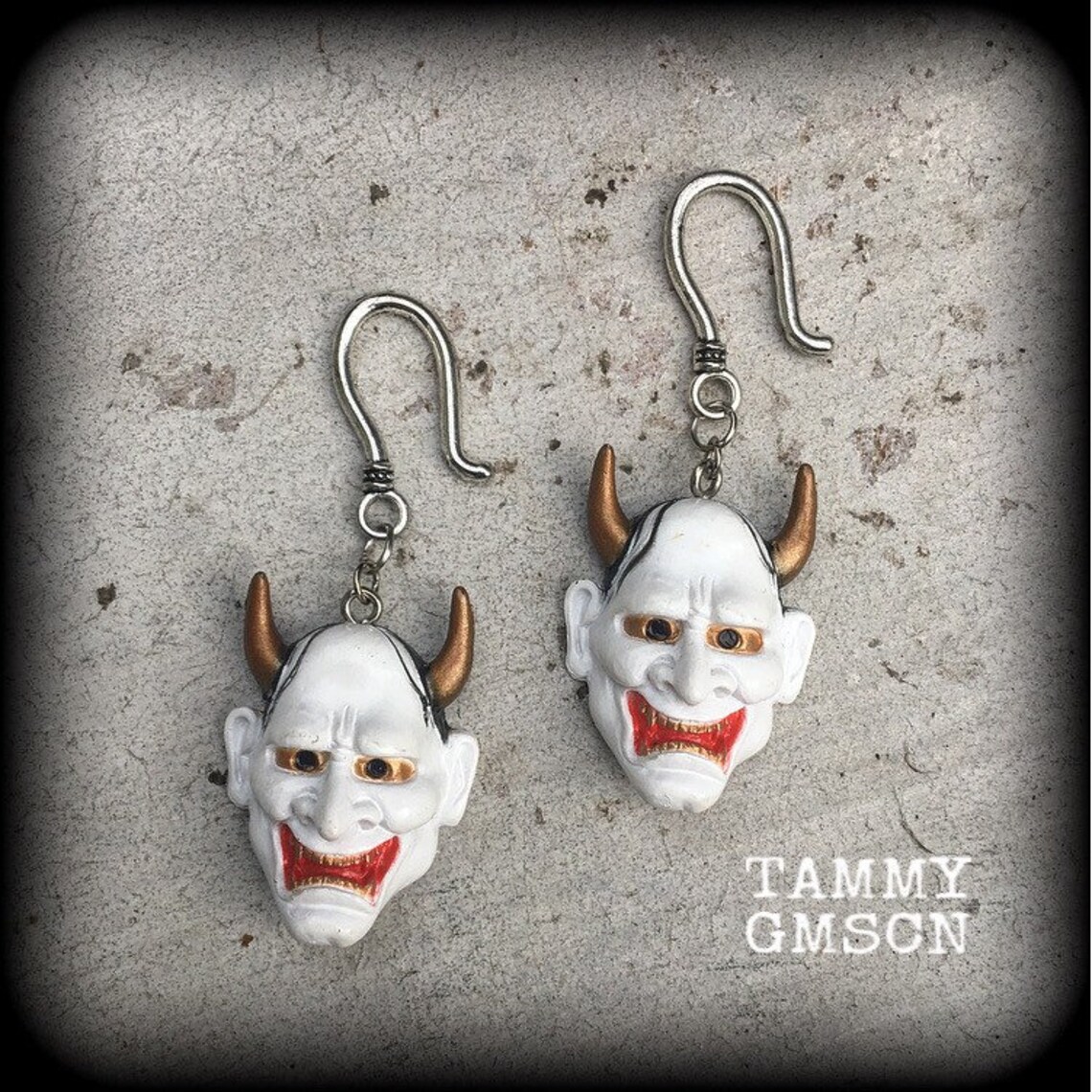 Hannya Mask earrings Japanese earrings Demon earrings Etsy