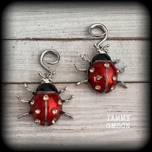 May include: Two silver-toned ladybug charms featuring red enamel bodies, black heads, and embedded clear crystals. Each charm includes a circular metal loop at the top for attachment. The text TAMMY GMSCN is printed in the lower right corner.