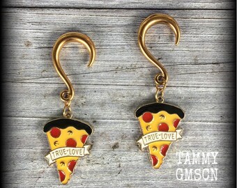 Pizza earrings Pizza slice earrings Food earrings 6 gauge ear weights Body jewelry Stretched lobes Gauged earrings 4mm 6mm 8mm 10mm 12mm 14m