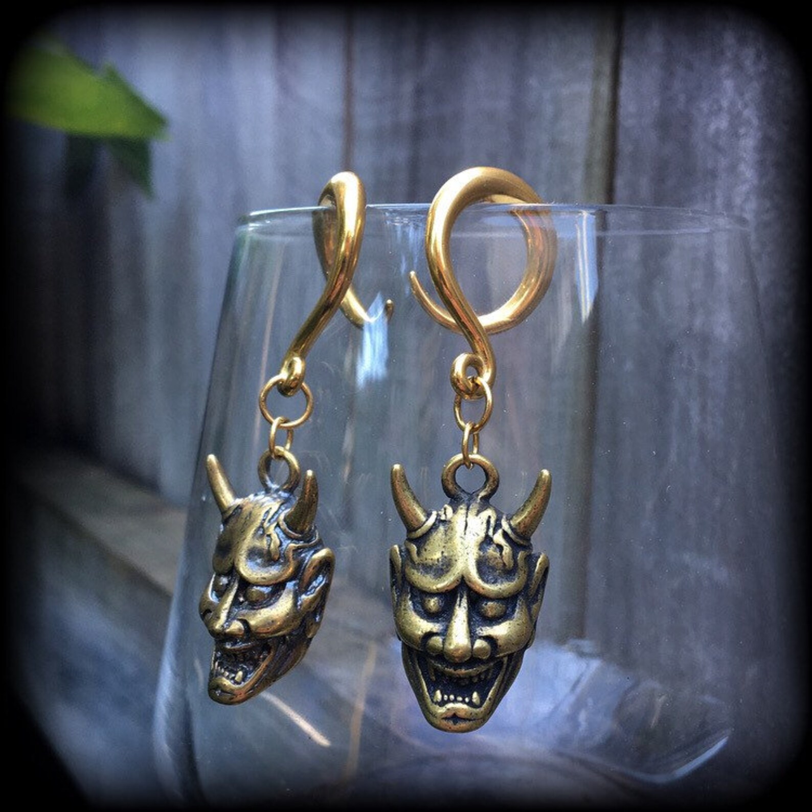 Hannya Mask Earrings Brass Ear Weights Brass Ear Hangers 6 Etsy