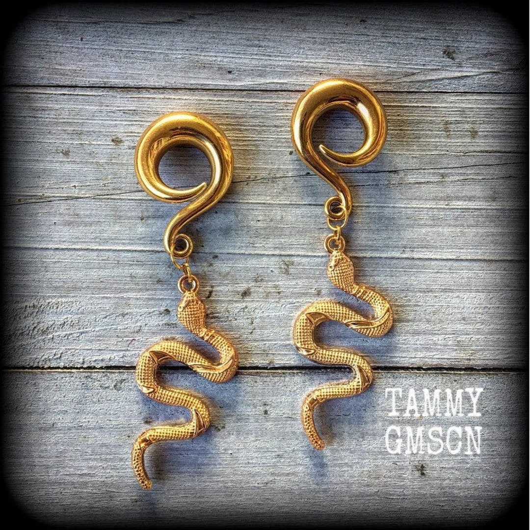 Snake Gauged Earrings Snake Earrings Serpent Ear Hangers 0 Gauge Ear