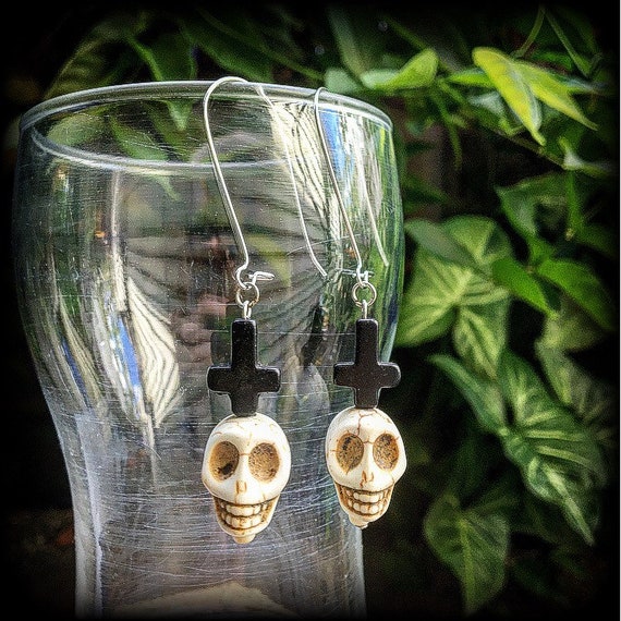 Skull Earrings Inverted Cross Earrings Baron Samedi Jewelry Voodoo