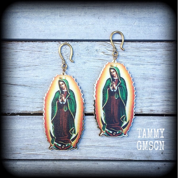 Virgin Mary earrings Mary Magdalene earrings Saints earrings Sacred heart 8 gauge ear hangers Clip on earrings Plugs Tunnels Gauges Catholic