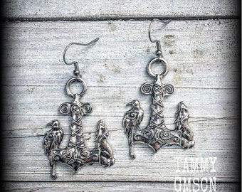 Thors Hammer earrings Viking earrings Norse earrings Viking jewelry Raven earrings Norse jewelry Gauged earrings 14g 12g 10g 8g 2g 0g 00g