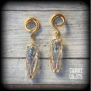 Cicada ear hangers 2 gauge ear weights Insect ear weights Gauged earrings Stretched lobes Body jewelry 6g 2g 0g 00g 1/2” 9/16” 5/8” 3/4&quot; 1&quot;