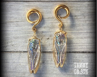 Cicada ear hangers 2 gauge ear weights Insect ear weights Gauged earrings Stretched lobes Body jewelry 6g 2g 0g 00g 1/2” 9/16” 5/8” 3/4&quot; 1&quot;