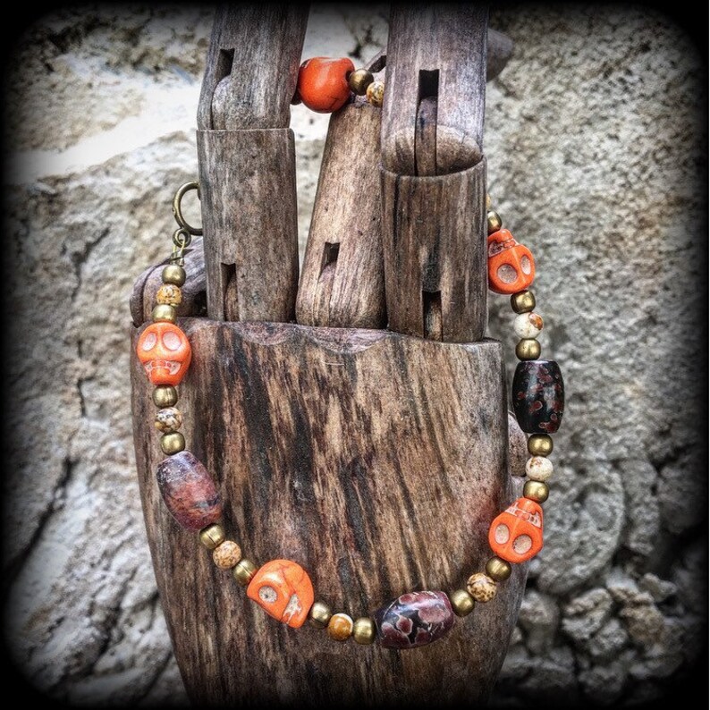 Voodoo Bracelet Jasper Bracelet Skull Bracelet Los Muertos Etsy