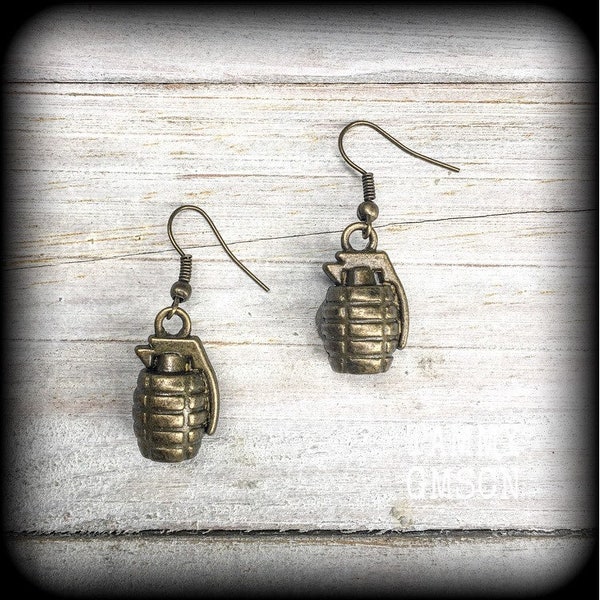 Hand grenade earrings Weapon earrings Riot Grrl Punk earrings Weapons Krav Maga Body jewelry Gauged earrings 14g 12g 10g 8g 6g 4g 2g 0g 00g