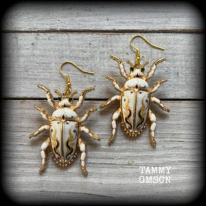 Beetle earrings Insect earrings Bugs earrings Painted beetle earrings Enamel beetles Bug hoe earrings Pierced ears Ear cuffs Ear gauges