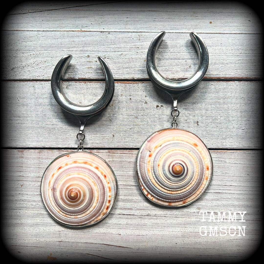 Sea Snail Shell Gauged Earrings Shell Ear Hangers 1.18” Gauge 30mm Ear ...