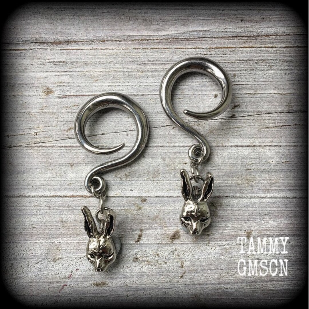 Evil Easter Rabbit Earrings 6 Gauge Ear Weights Rabbit 4mm Ear Hangers ...