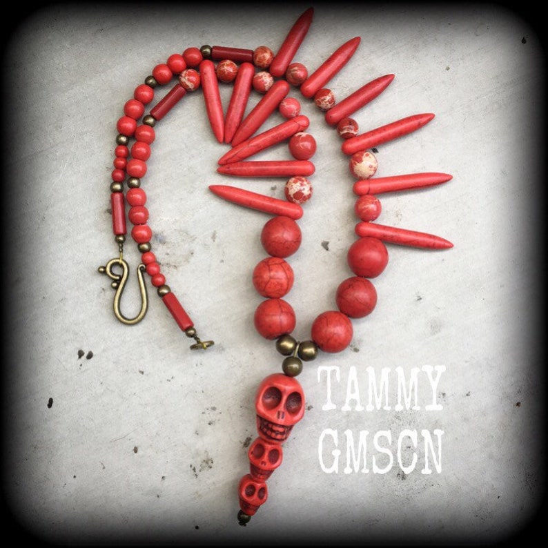 Tribal necklace Red skull jewelry Goddess necklace Goddess of Death Skull necklace Kali Aarti Kali Maa necklace Hindu necklace