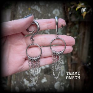Punk Metal ketting oorhangers 2 gauge oorgewichten 6 mm ketting kroonluchter 6 mm oorlelhangers 6g 2g 0g 00g 1/2" 9/16" 5/8" 3/4" 7/8" 1" 1.10” 1.18
