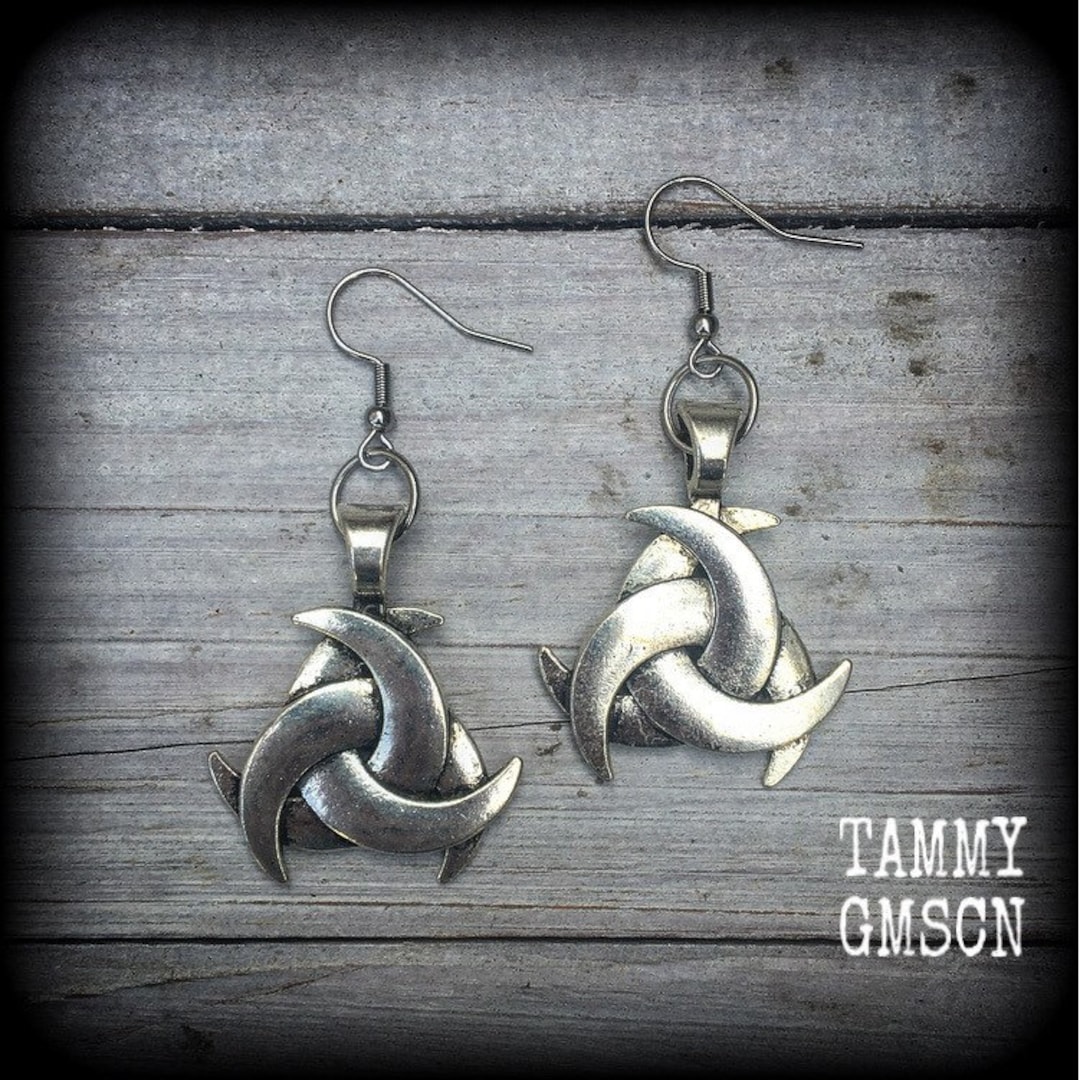 Triple horn of Odin earrings Odins horn jewelry Norse earrings Viking