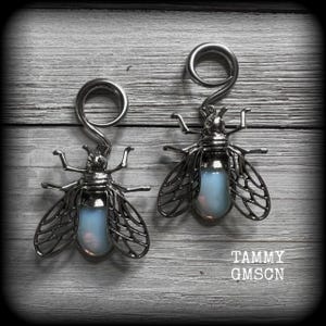 Opalite insect ear weights 6 gauge bee ear weights 4mm gemstone ear weights Bee gauges 6g 2g 0g 00g 1/2” 9/16” 5/8” 3/4” 7/8” 1” 1.10” 1.18”