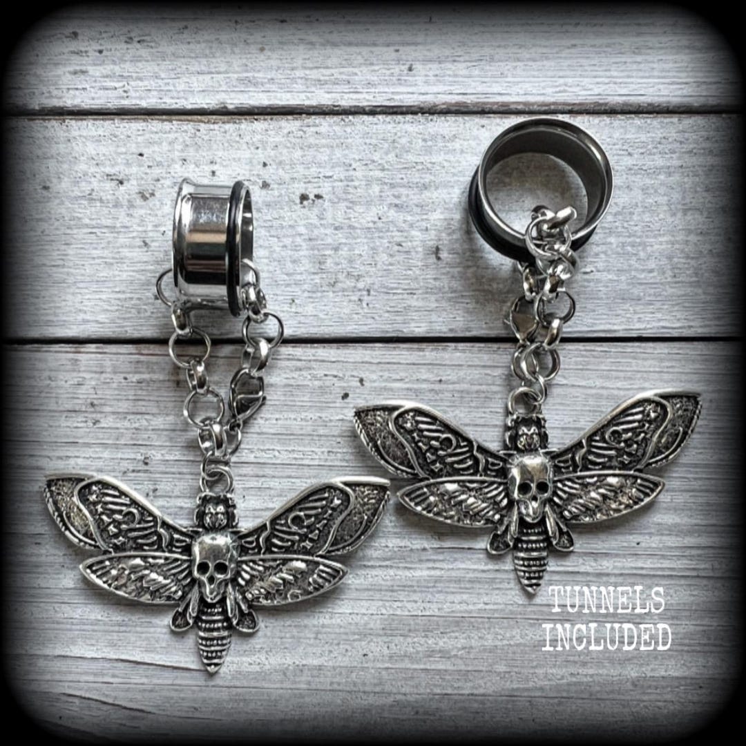 Moth Chain Deathshead Moth Chain Ear Weights TUNNELS INCLUDED All Sizes 20mm ...