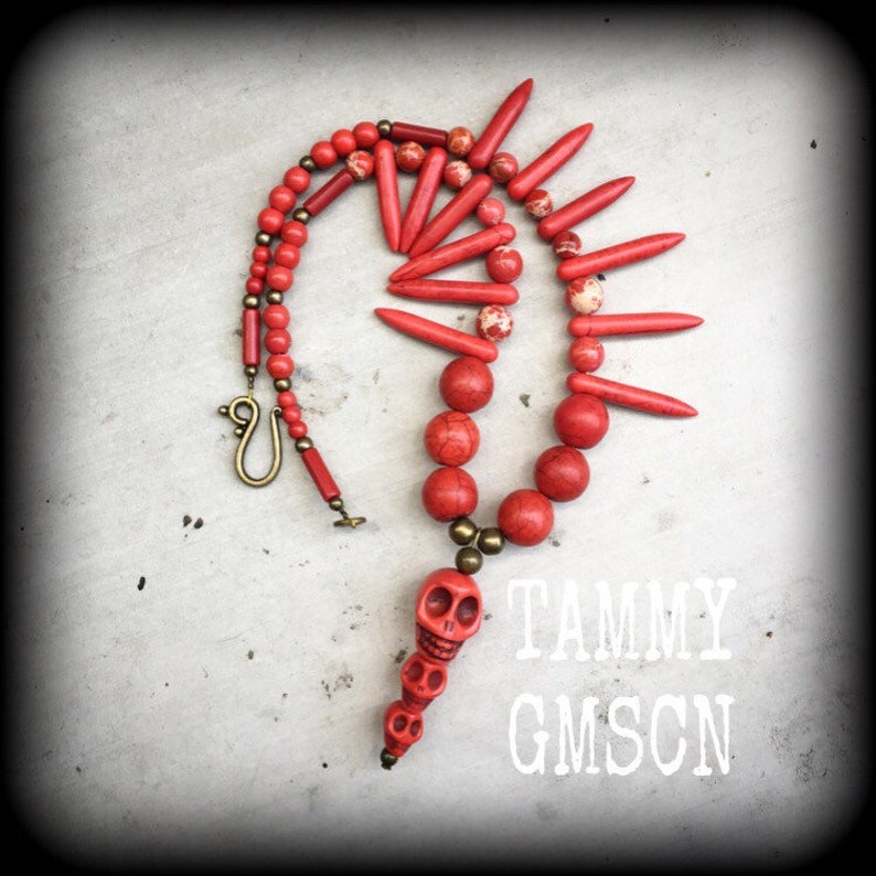 Tribal necklace Red skull jewelry Goddess necklace Goddess of Death Skull necklace Kali Aarti Kali Maa necklace Hindu necklace