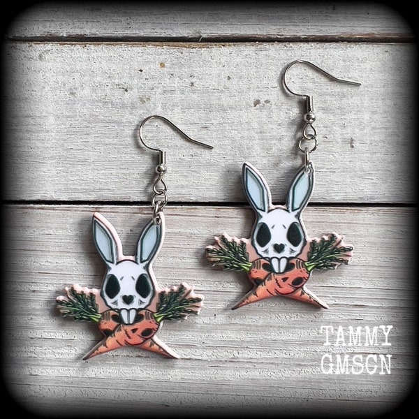 Zombie rabbit earrings Zombie carrot earrings Easter earrings Halloween earrings Pet rabbits Bunny rabbit Stocking stuffers Gifts for girls