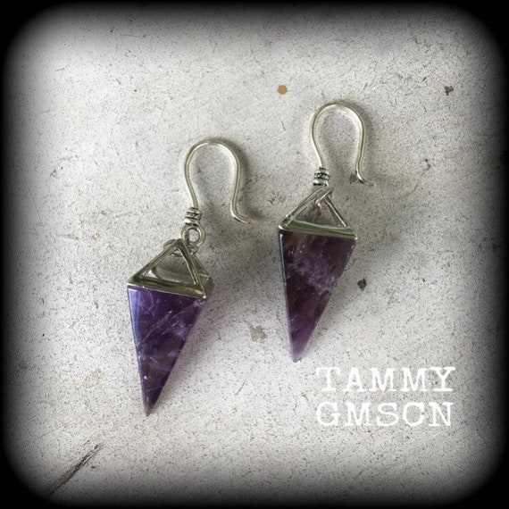 ear weights,drop ear weights,dangle ear hanger,guage earring Amethyst stone ear hangers