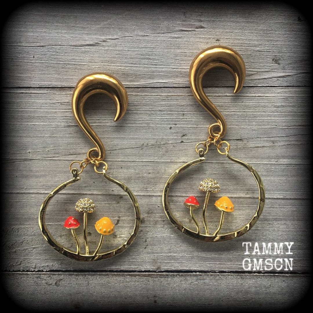 Mushroom Ear Weights Mushroom Earrings 0 Gauge Ear Weights Stretched