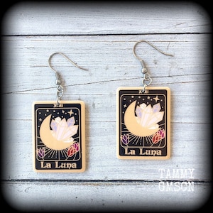 The Moon-oorbellen Tarotkaartoorbellen Esoterische oorbellen Rider Waite Tunnelvriendelijk Gepeilde oorbellen 14g 12g 10g 8g 6g 4g 2g 0g 00g 12 mm 14 mm