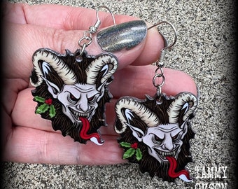 Krampus earrings Christmas earrings Yule earrings Horned god Gothic Winter solstice Pagan earrings Folklore Fairy tales Halloween earrings