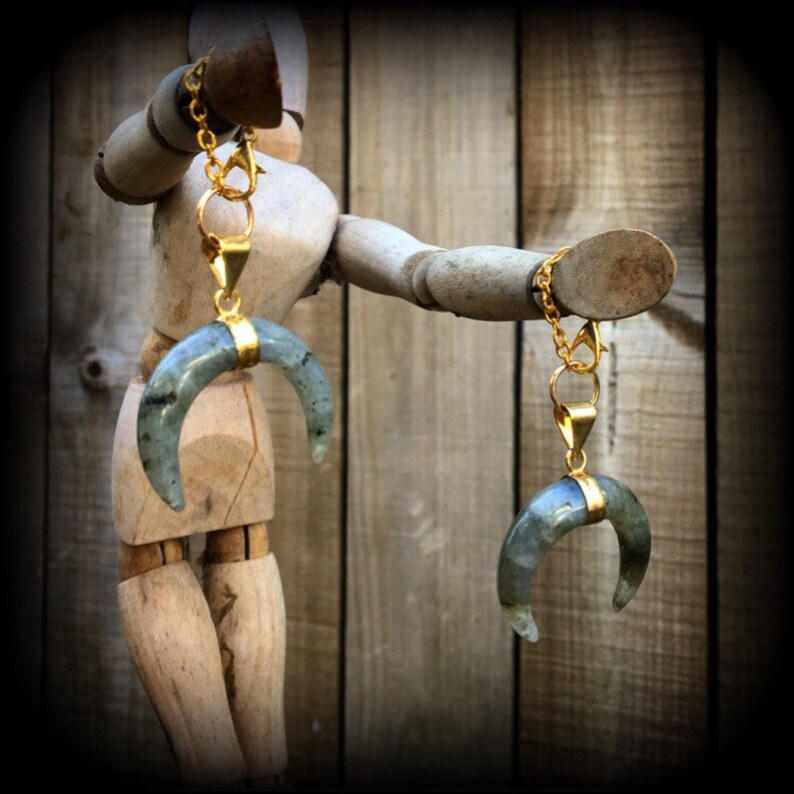 Labradorite tunnel earrings 6 gauge ear weights Ear hangers Etsy