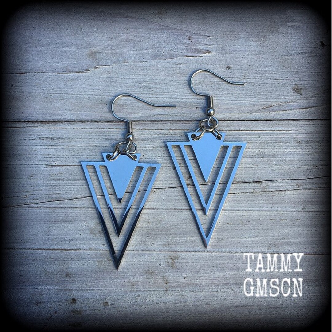 Inverted Triangle Earrings Art Noveau Earrings Geometric Earrings Art ...