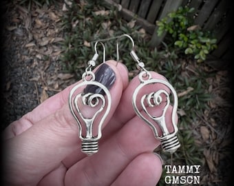 Lightbulb earrings Light globe earrings Science earrings Science jewelry Pierced ears Ear cuffs Ear gauges Stretched lobes 8g 6g 5g 4g 2g